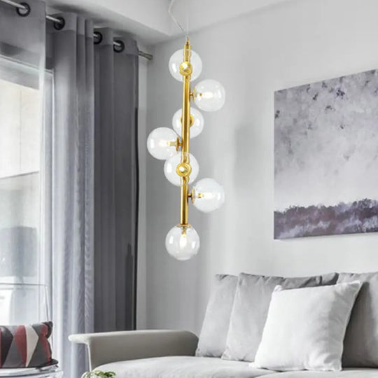 Modern Glass Ball Chandelier With 7 Led Pendant Lights In Gold For Living Room Clear