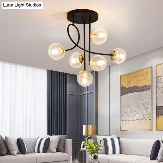 Modern Glass Ball Semi Flush Ceiling Light - 6 Lights Bedroom Mount Fixture