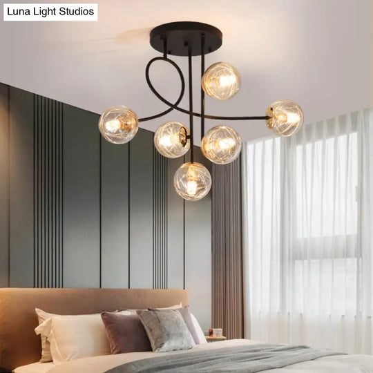 Modern Glass Ball Semi Flush Ceiling Light - 6 Lights Bedroom Mount Fixture