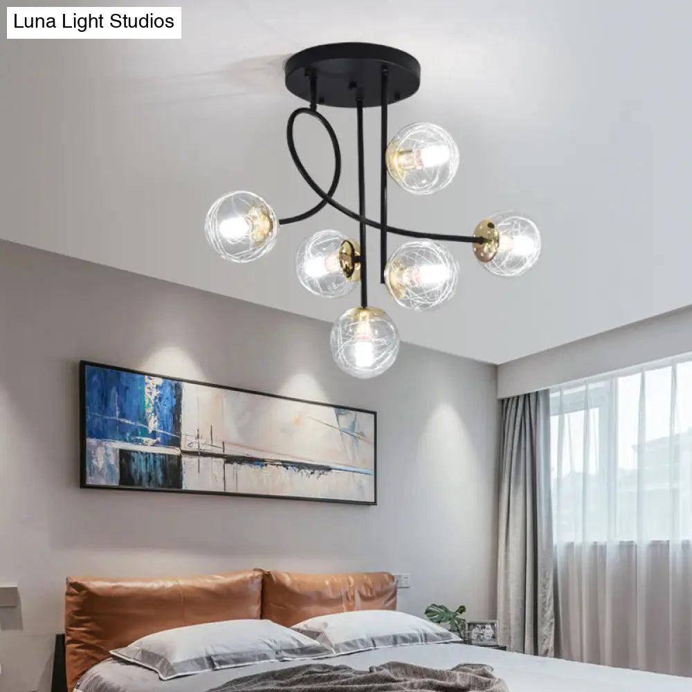 Modern Glass Ball Semi Flush Ceiling Light - 6 Lights Bedroom Mount Fixture