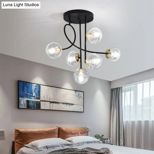 Modern Glass Ball Semi Flush Ceiling Light - 6 Lights Bedroom Mount Fixture