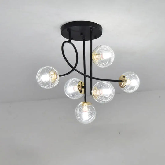 Modern Glass Ball Semi Flush Ceiling Light - 6 Lights Bedroom Mount Fixture Clear