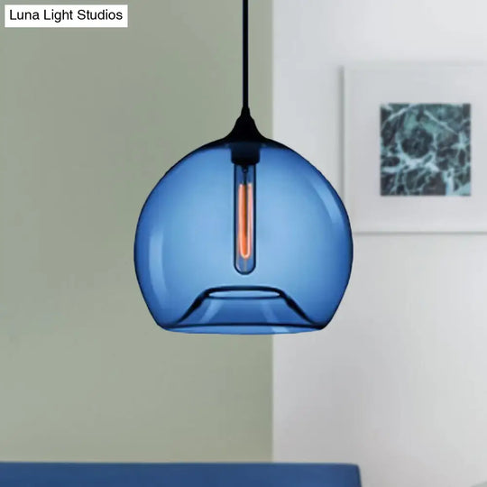 Modern Glass Ball Shade Suspension Light - 1-Light Red/Brown/Blue Hanging Ceiling Dark Blue