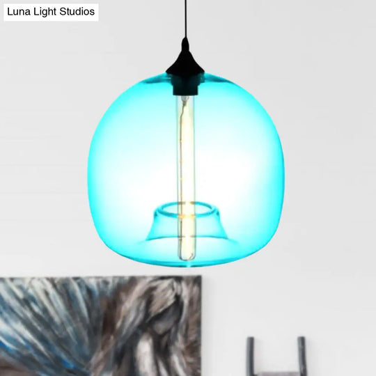 Modern Glass Ball Shade Suspension Light - 1-Light Red/Brown/Blue Hanging Ceiling Sky Blue