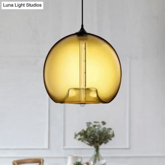 Modern Glass Ball Shade Suspension Light - 1-Light Red/Brown/Blue Hanging Ceiling