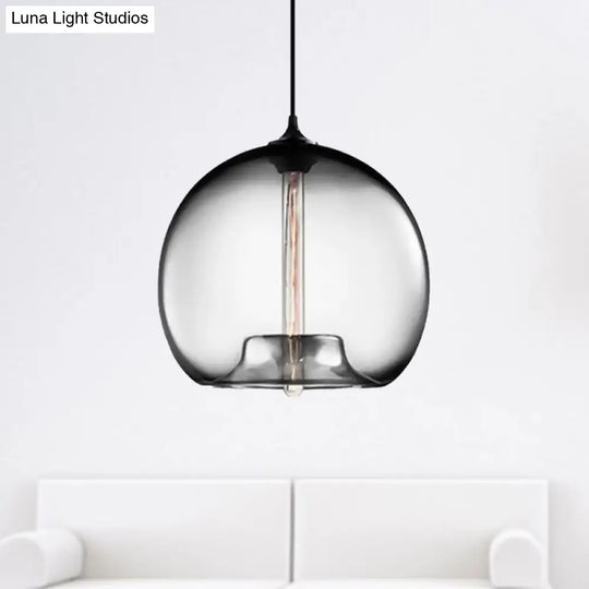 Modern Glass Ball Shade Suspension Light - 1-Light Red/Brown/Blue Hanging Ceiling Smoke Gray