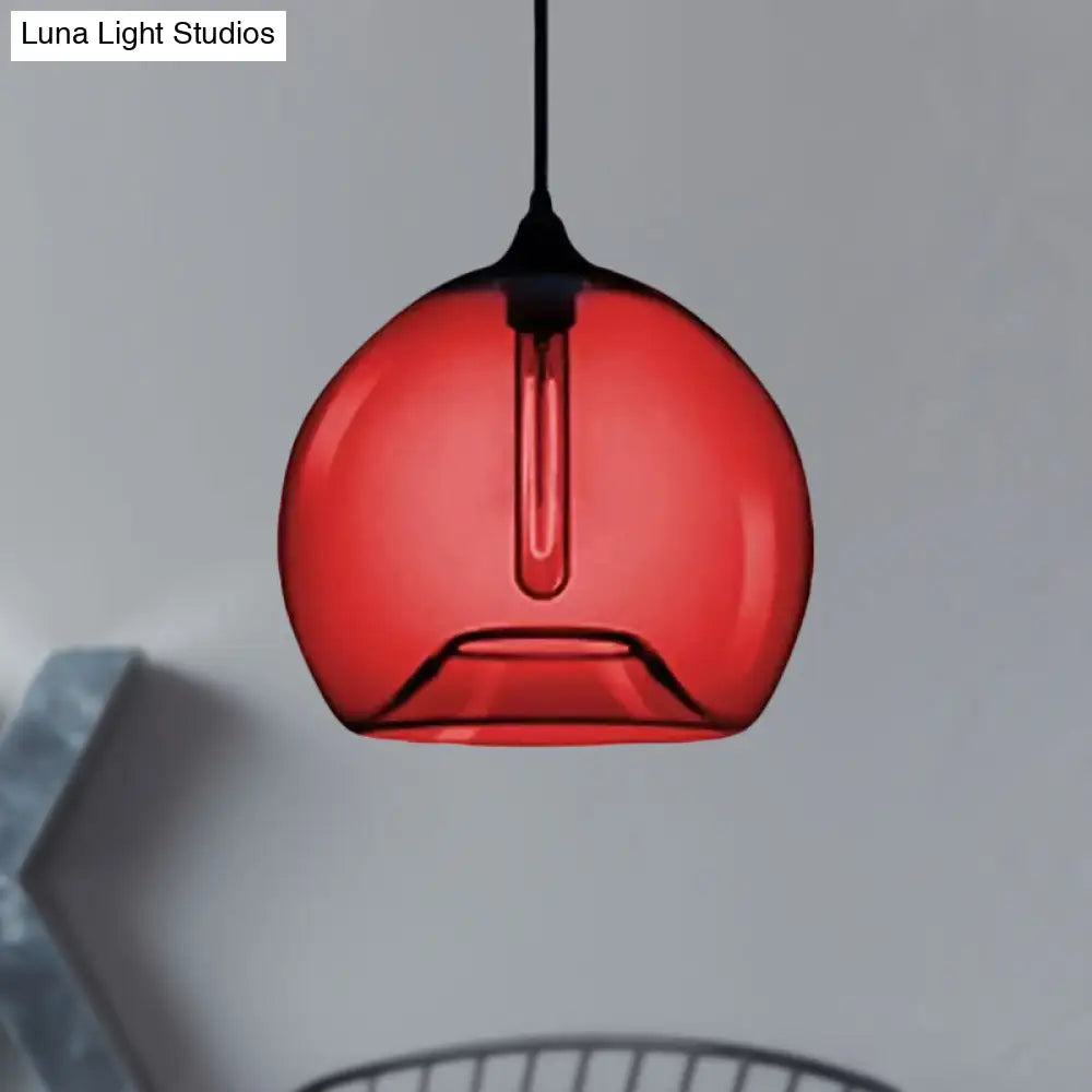 Modern Glass Ball Shade Suspension Light - 1-Light Red/Brown/Blue Hanging Ceiling