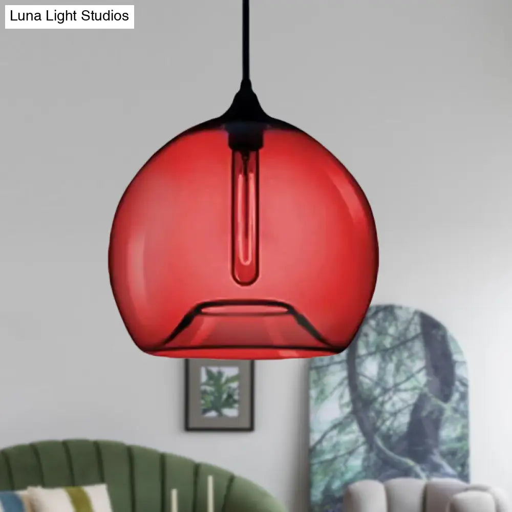 Modern Glass Ball Shade Suspension Light - 1-Light Red/Brown/Blue Hanging Ceiling