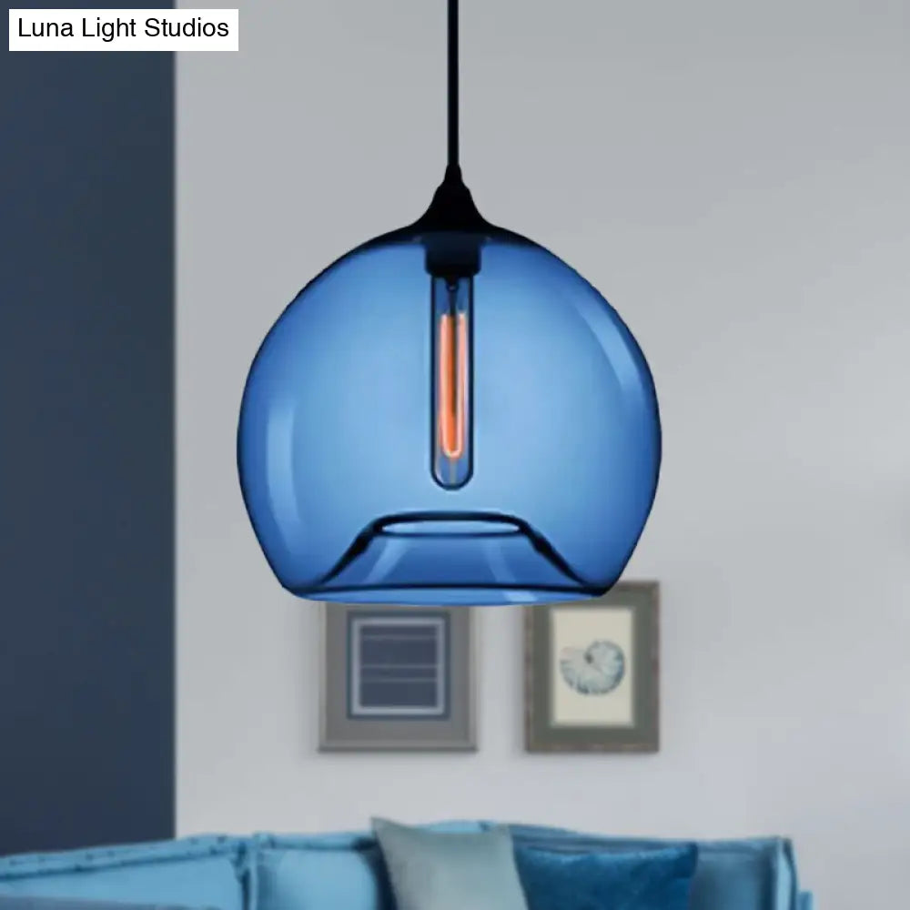 Modern Glass Ball Shade Suspension Light - 1-Light Red/Brown/Blue Hanging Ceiling