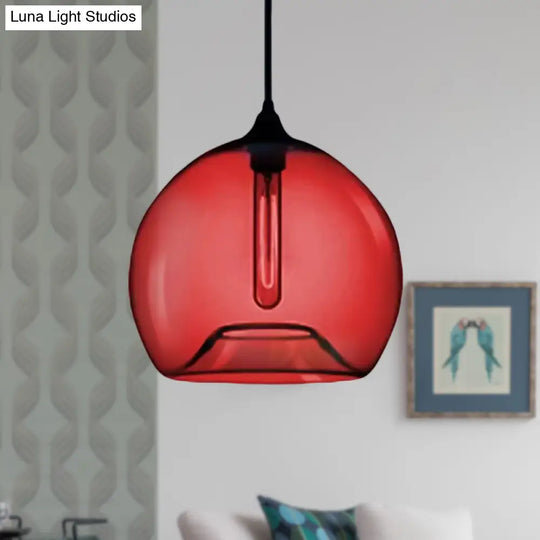 Modern Glass Ball Shade Suspension Light - 1-Light Red/Brown/Blue Hanging Ceiling Red