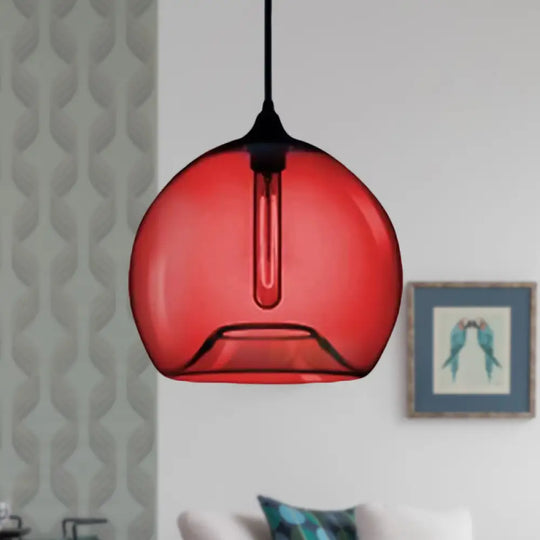 Modern Glass Ball Shade Suspension Light - Red/Brown/Blue Hanging Ceiling Red