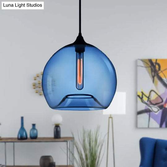 Modern Glass Ball Shade Suspension Light - 1-Light Red/Brown/Blue Hanging Ceiling