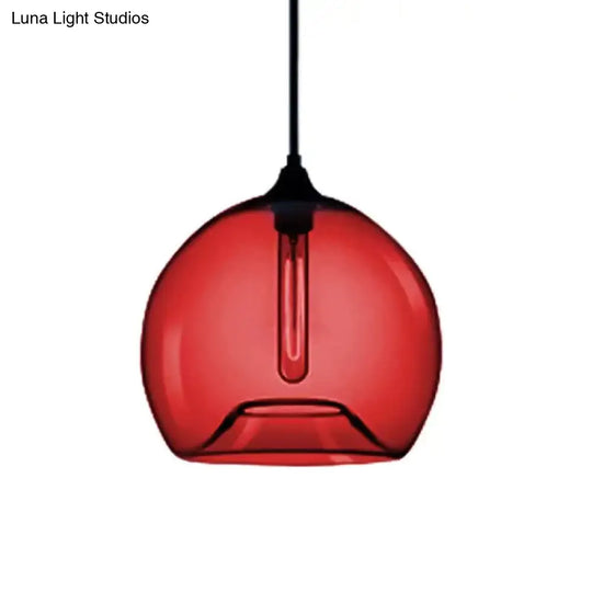 Modern Glass Ball Shade Suspension Light - 1-Light Red/Brown/Blue Hanging Ceiling