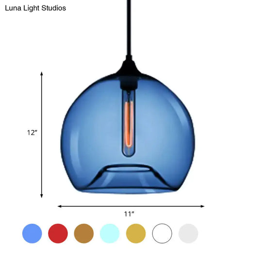 Modern Glass Ball Shade Suspension Light - 1-Light Red/Brown/Blue Hanging Ceiling