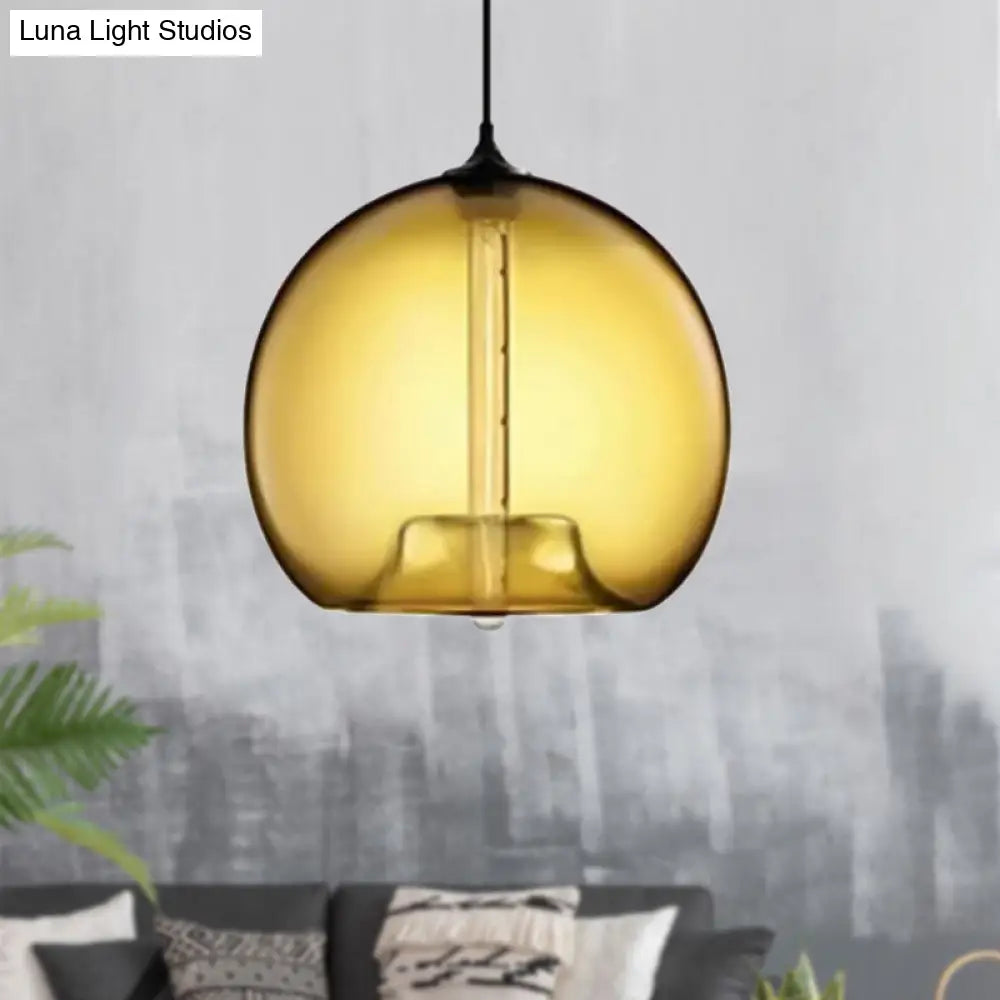 Modern Glass Ball Shade Suspension Light - 1-Light Red/Brown/Blue Hanging Ceiling