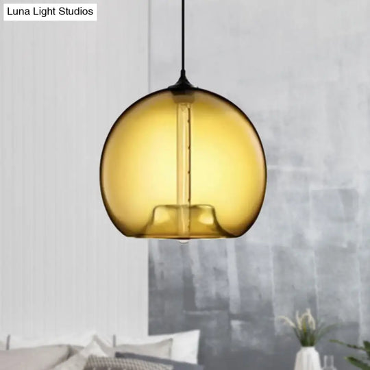 Modern Glass Ball Shade Suspension Light - 1-Light Red/Brown/Blue Hanging Ceiling Amber