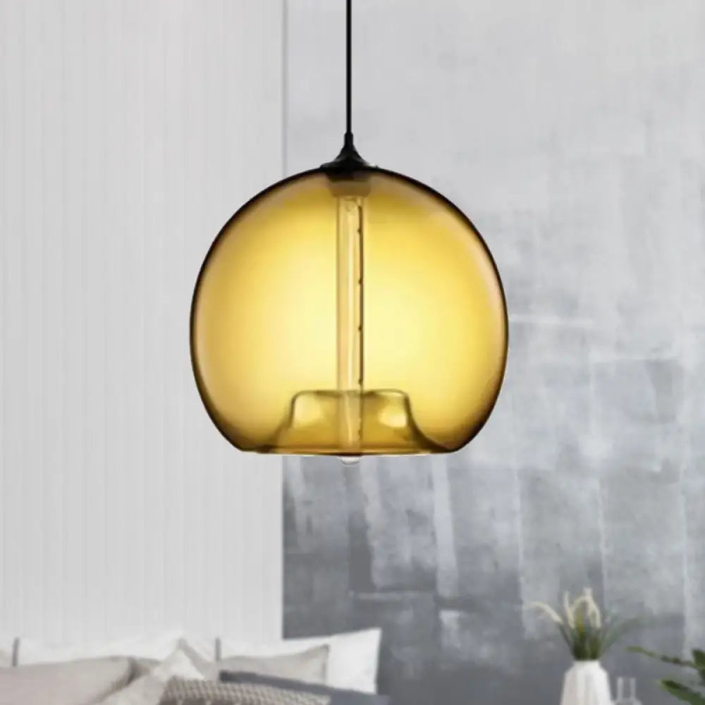 Modern Glass Ball Shade Suspension Light - Red/Brown/Blue Hanging Ceiling Amber