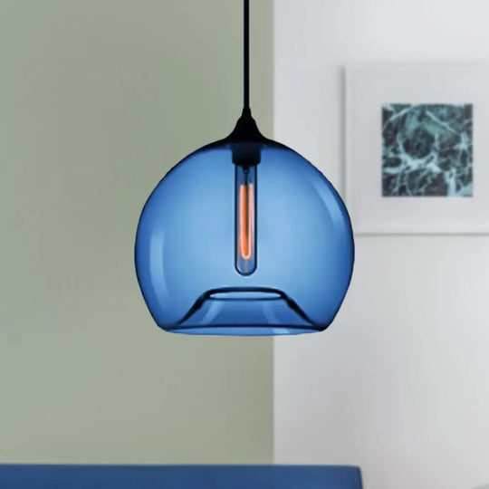 Modern Glass Ball Shade Suspension Light - Red/Brown/Blue Hanging Ceiling Dark Blue