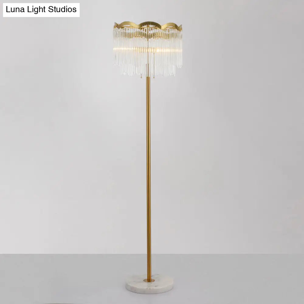 Modern Glass Bar Gold Floor Lamp With 3 Waved Round Lights