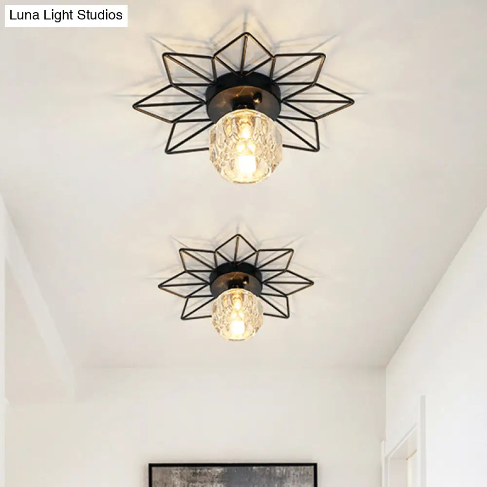 Modern Glass Ceiling Light With Sunflower Iron Decoration For Bedroom Semi Flush Mount Design