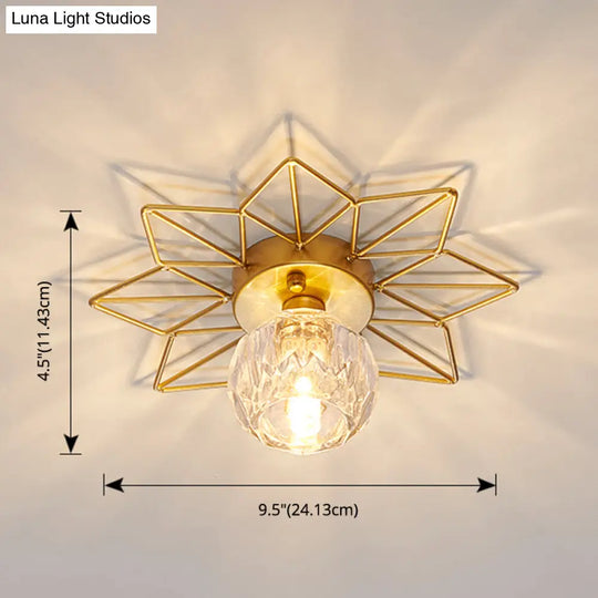 Modern Glass Ceiling Light With Sunflower Iron Decoration For Bedroom Semi Flush Mount Design