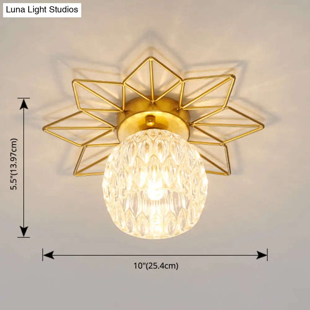 Modern Glass Ceiling Light With Sunflower Iron Decoration For Bedroom Semi Flush Mount Design