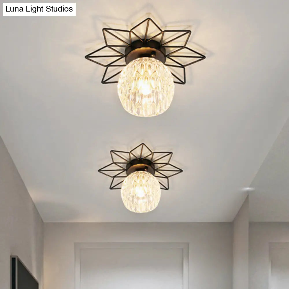 Modern Glass Ceiling Light With Sunflower Iron Decoration For Bedroom Semi Flush Mount Design