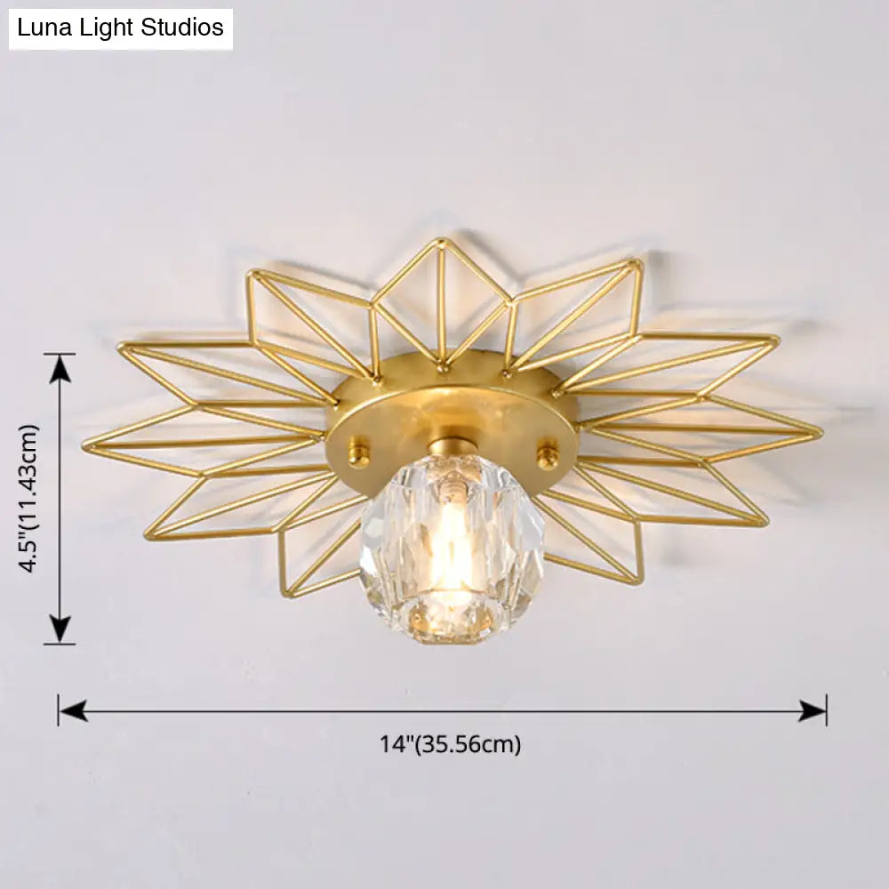 Modern Glass Ceiling Light With Sunflower Iron Decoration For Bedroom Semi Flush Mount Design