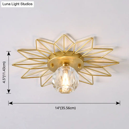 Modern Glass Ceiling Light With Sunflower Iron Decoration For Bedroom Semi Flush Mount Design