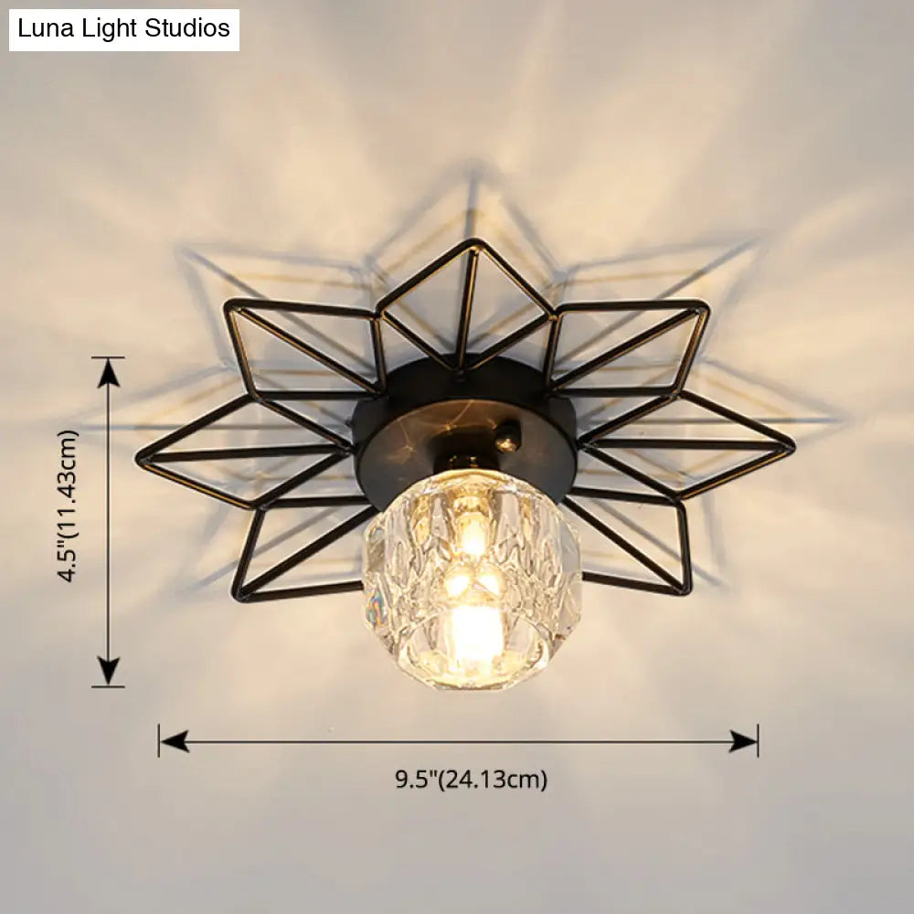 Modern Glass Ceiling Light With Sunflower Iron Decoration For Bedroom Semi Flush Mount Design