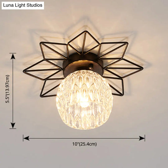 Modern Glass Ceiling Light With Sunflower Iron Decoration For Bedroom Semi Flush Mount Design