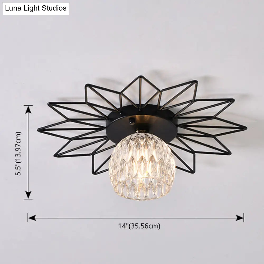 Modern Glass Ceiling Light With Sunflower Iron Decoration For Bedroom Semi Flush Mount Design