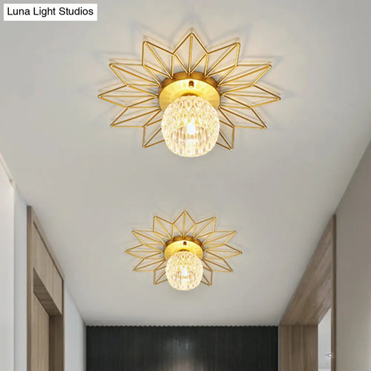 Modern Glass Ceiling Light With Sunflower Iron Decoration For Bedroom Semi Flush Mount Design