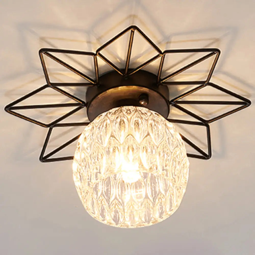 Modern Glass Ceiling Light With Sunflower Iron Decoration For Bedroom Semi Flush Mount Design