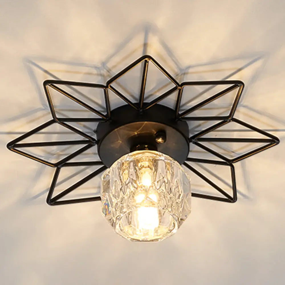 Modern Glass Ceiling Light With Sunflower Iron Decoration For Bedroom Semi Flush Mount Design