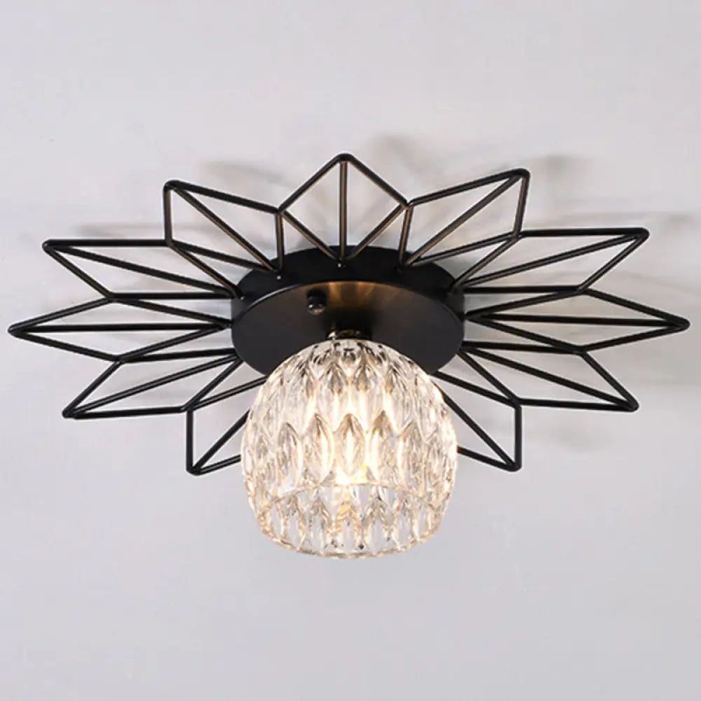 Modern Glass Ceiling Light With Sunflower Iron Decoration For Bedroom Semi Flush Mount Design