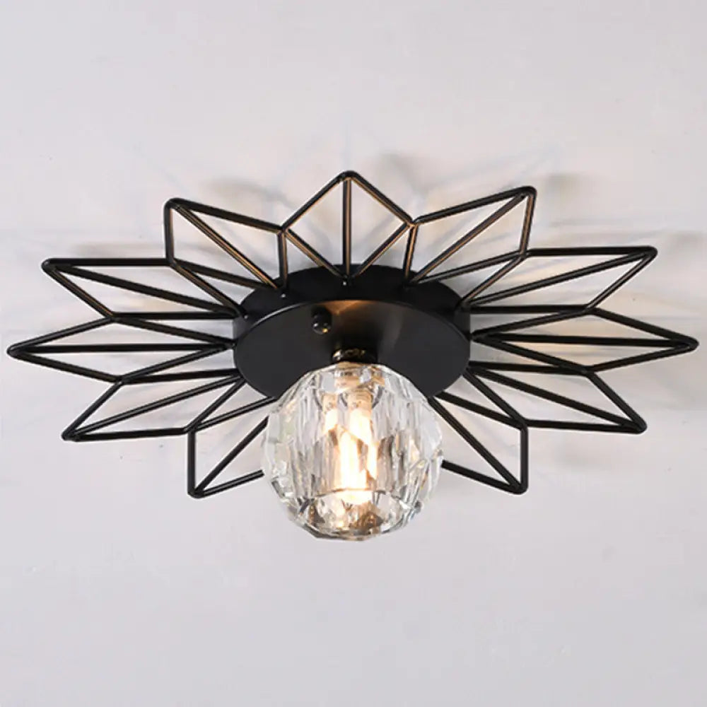 Modern Glass Ceiling Light With Sunflower Iron Decoration For Bedroom Semi Flush Mount Design