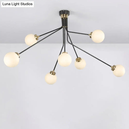 Modern Glass Chandelier Light - Globe White Pendant Fixture (3/7 Lights) For Living Room Black