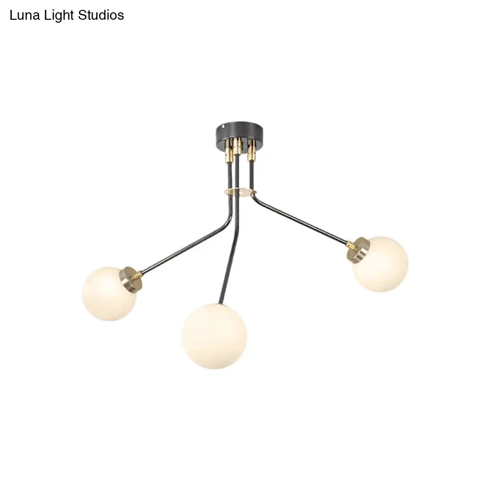 Modern Glass Chandelier Light - Globe White Pendant Fixture (3/7 Lights) For Living Room Black