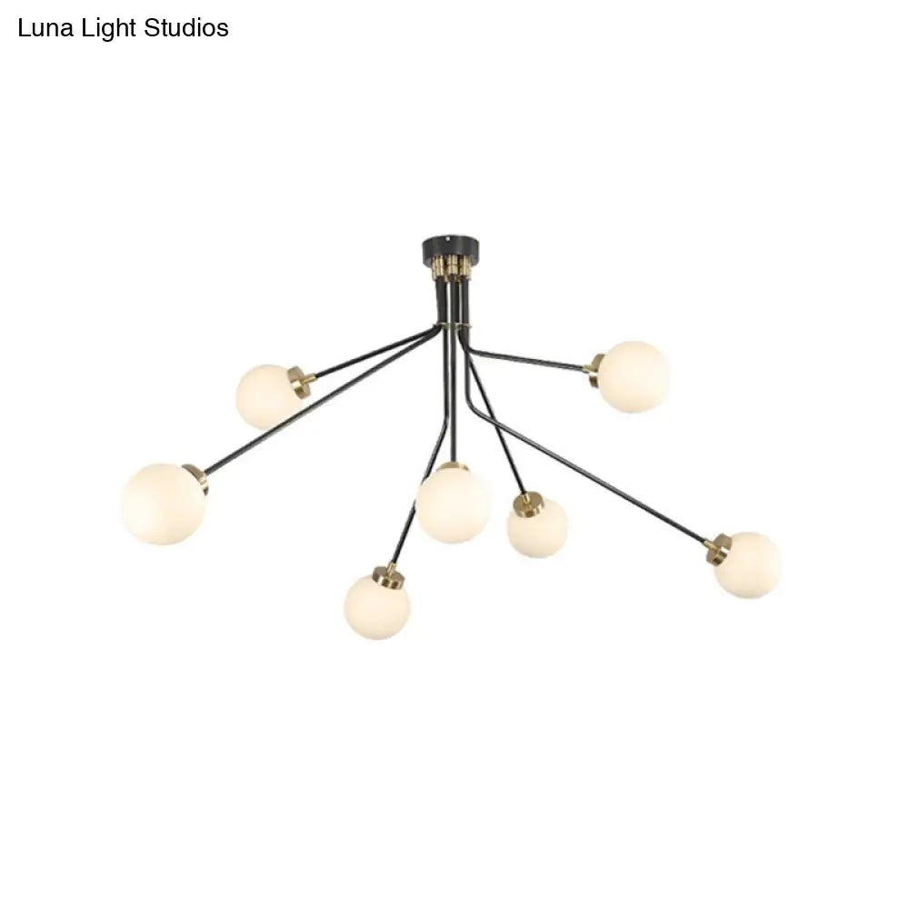 Modern Glass Chandelier Light - Globe White Pendant Fixture (3/7 Lights) For Living Room Black