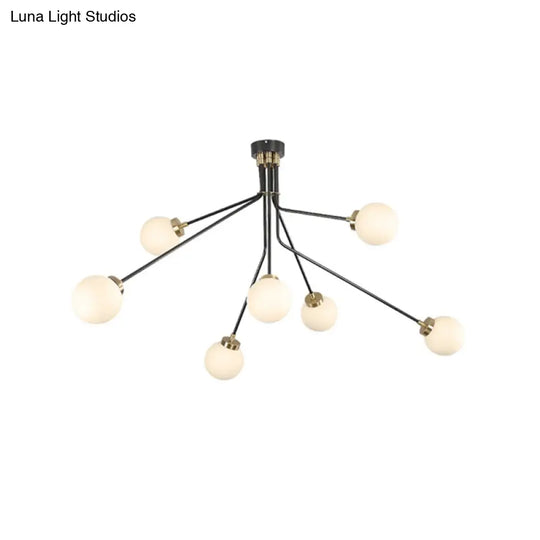 Modern Glass Chandelier Light - Globe White Pendant Fixture (3/7 Lights) For Living Room Black