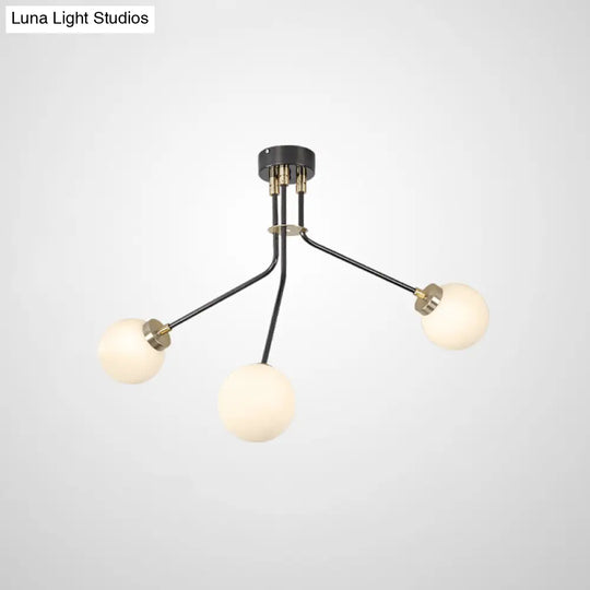 Modern Glass Chandelier Light - Globe White Pendant Fixture (3/7 Lights) For Living Room Black