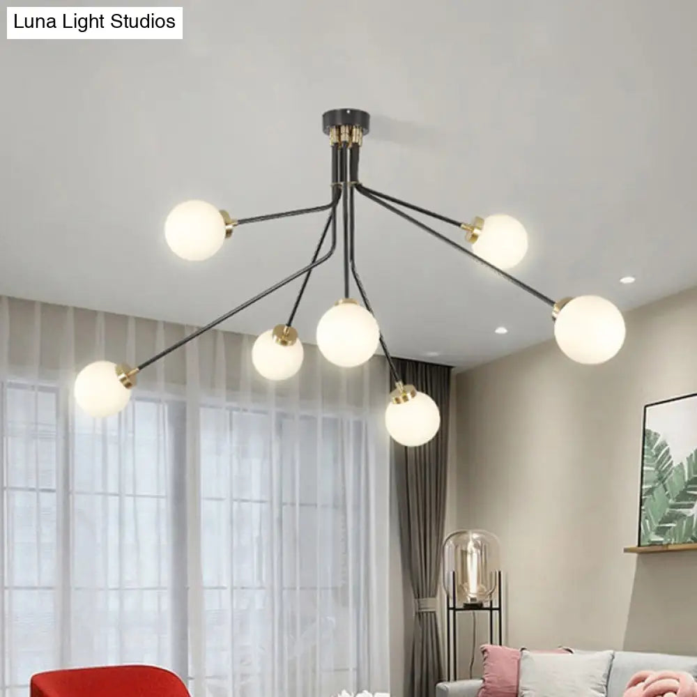 Modern Glass Chandelier Light - Globe White Pendant Fixture (3/7 Lights) For Living Room Black