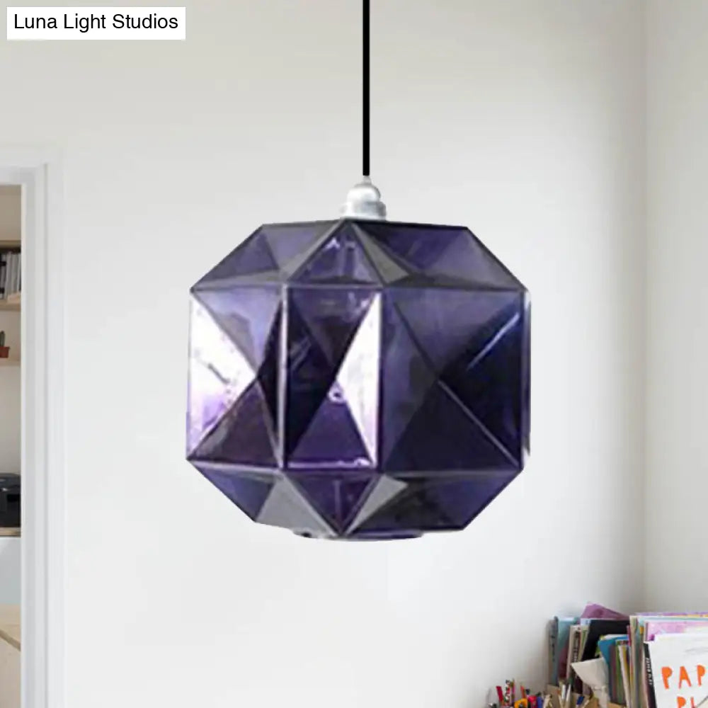 Modern Glass Diamond Pendant Light - Hanging Ceiling With 1 Blue/Gold/Amber