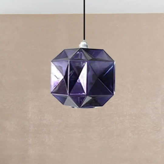 Modern Glass Diamond Pendant Light - Hanging Ceiling With 1 Blue/Gold/Amber Blue