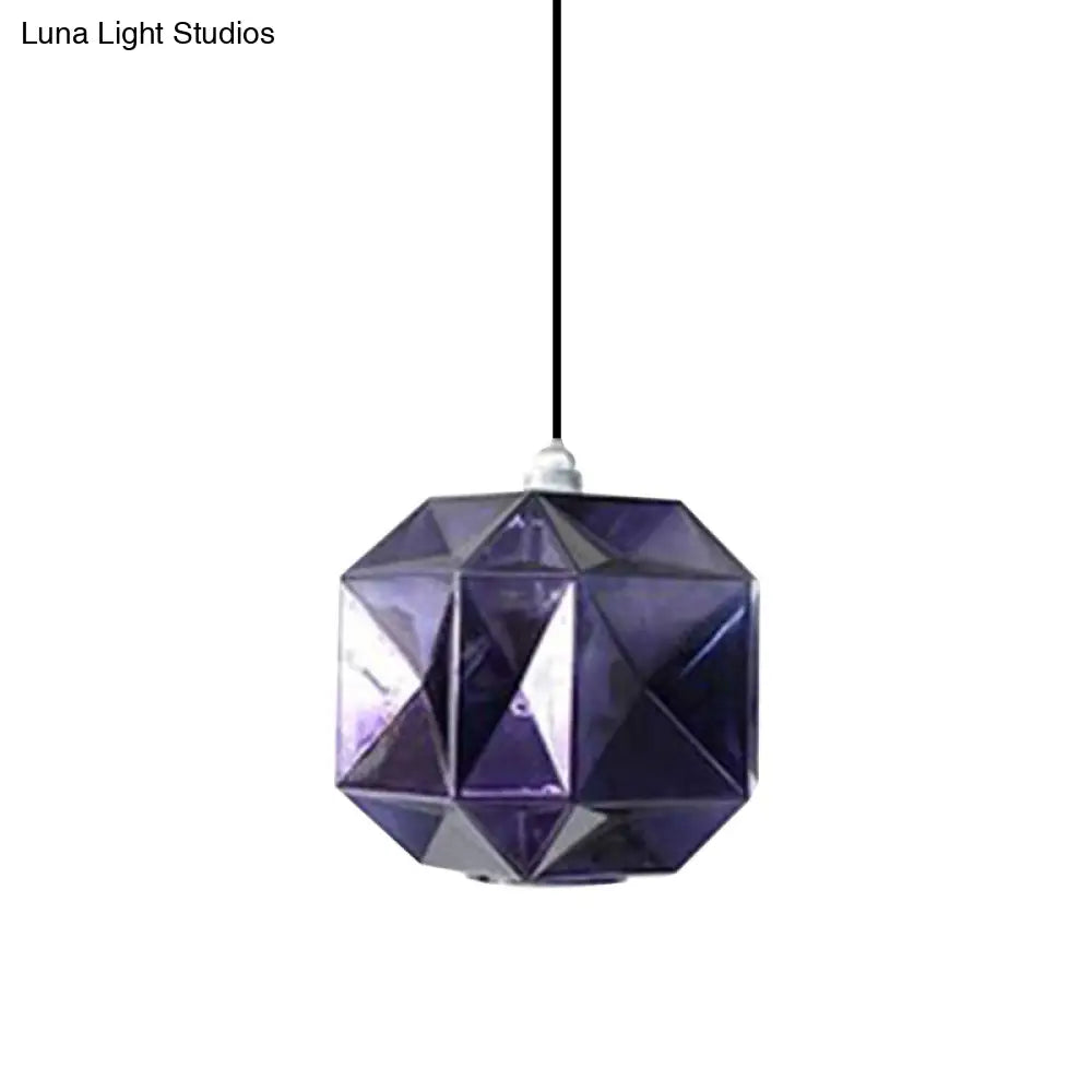 Post-Modern Diamond Pendant Light - Blue Gold Amber Glass 1-Light Ceiling Fixture