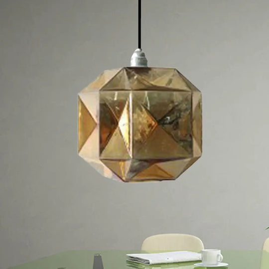 Modern Glass Diamond Pendant Light - Hanging Ceiling With 1 Blue/Gold/Amber Gold