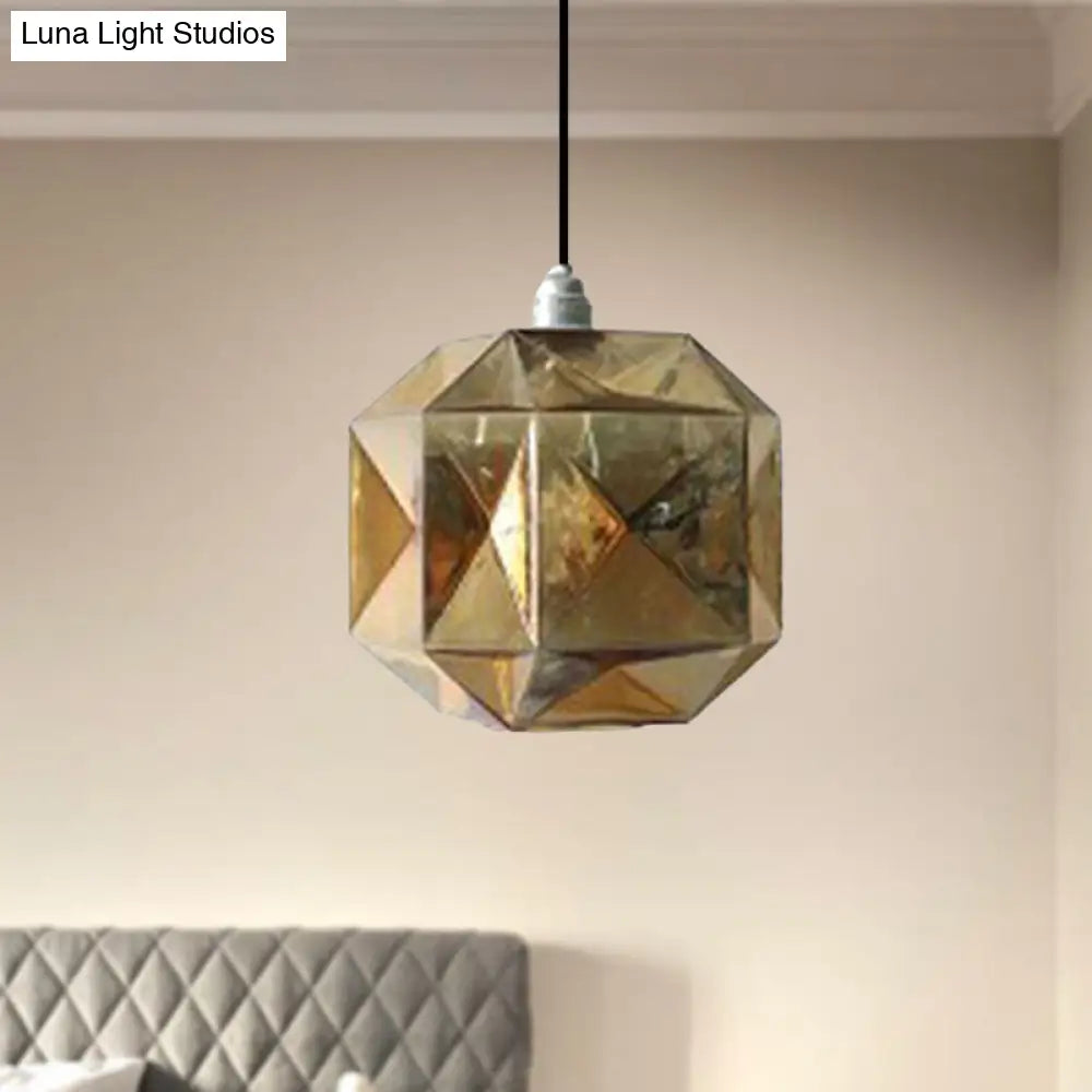 Post-Modern Diamond Pendant Light - Blue Gold Amber Glass 1-Light Ceiling Fixture