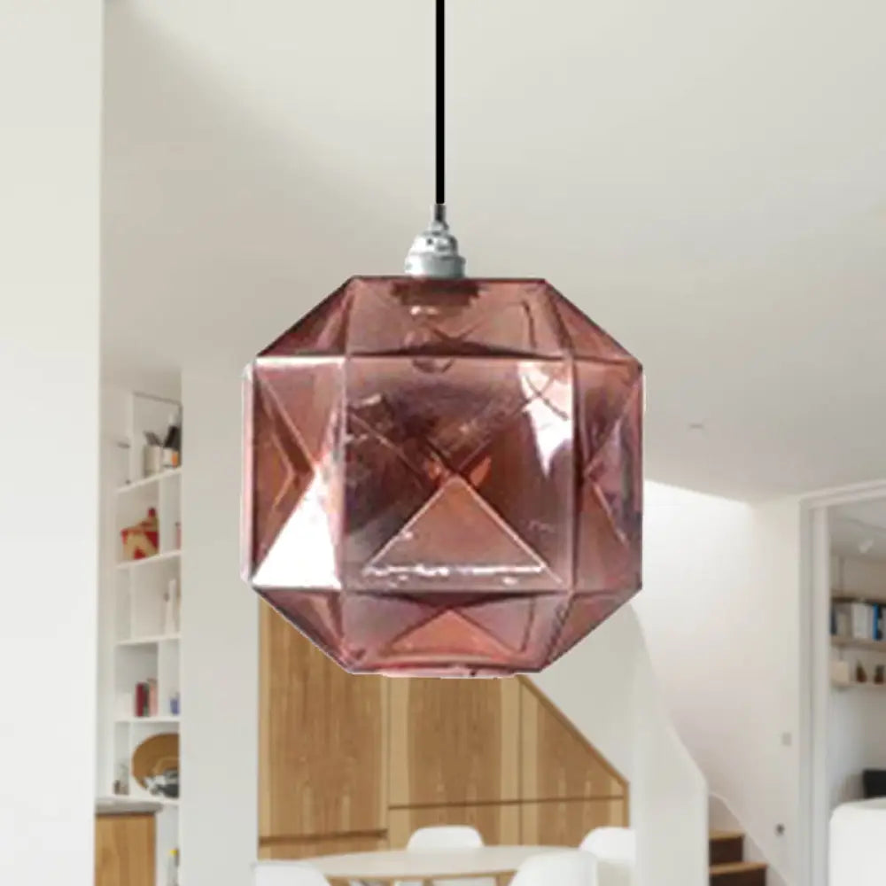 Modern Glass Diamond Pendant Light - Hanging Ceiling With 1 Blue/Gold/Amber Amber