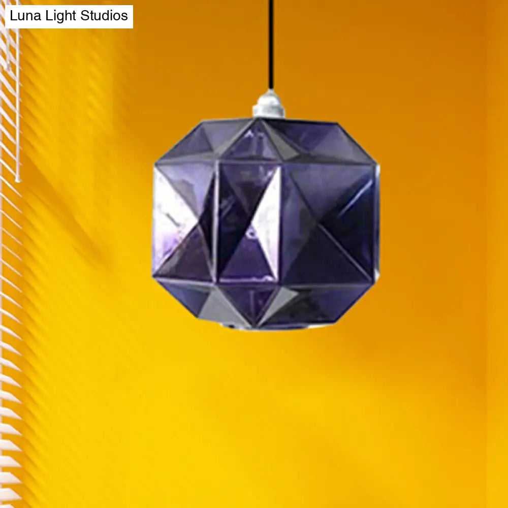 Modern Glass Diamond Pendant Light - Hanging Ceiling With 1 Blue/Gold/Amber